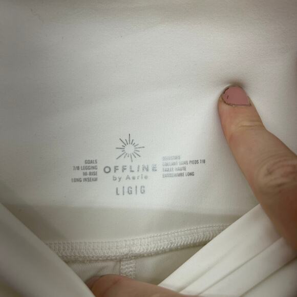 Offline by Aerie White High Rise 7/8 Legging Large LONG Mesh Pockets Activewear - Picture 6 of 6